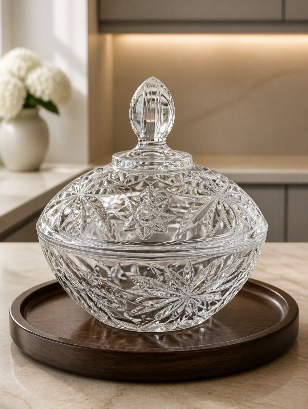 Vintage Anchor Hocking Prescut Clear Glass Covered Candy Dish
